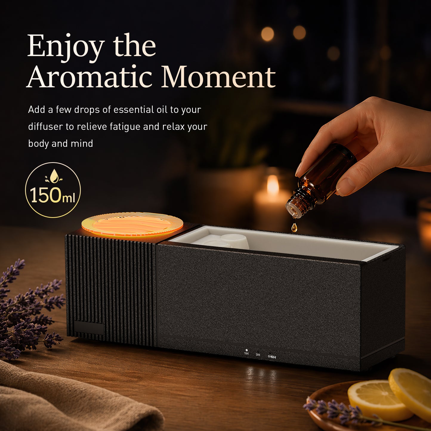 Noahstrong Essential Oil Diffuser, 7-Color Water Ripple Projector Flame Diffuser, Remote Control, 3 Timer Modes & Auto Shut-Off, Aromatherapy Humidifier for Bedroom Home Yoga