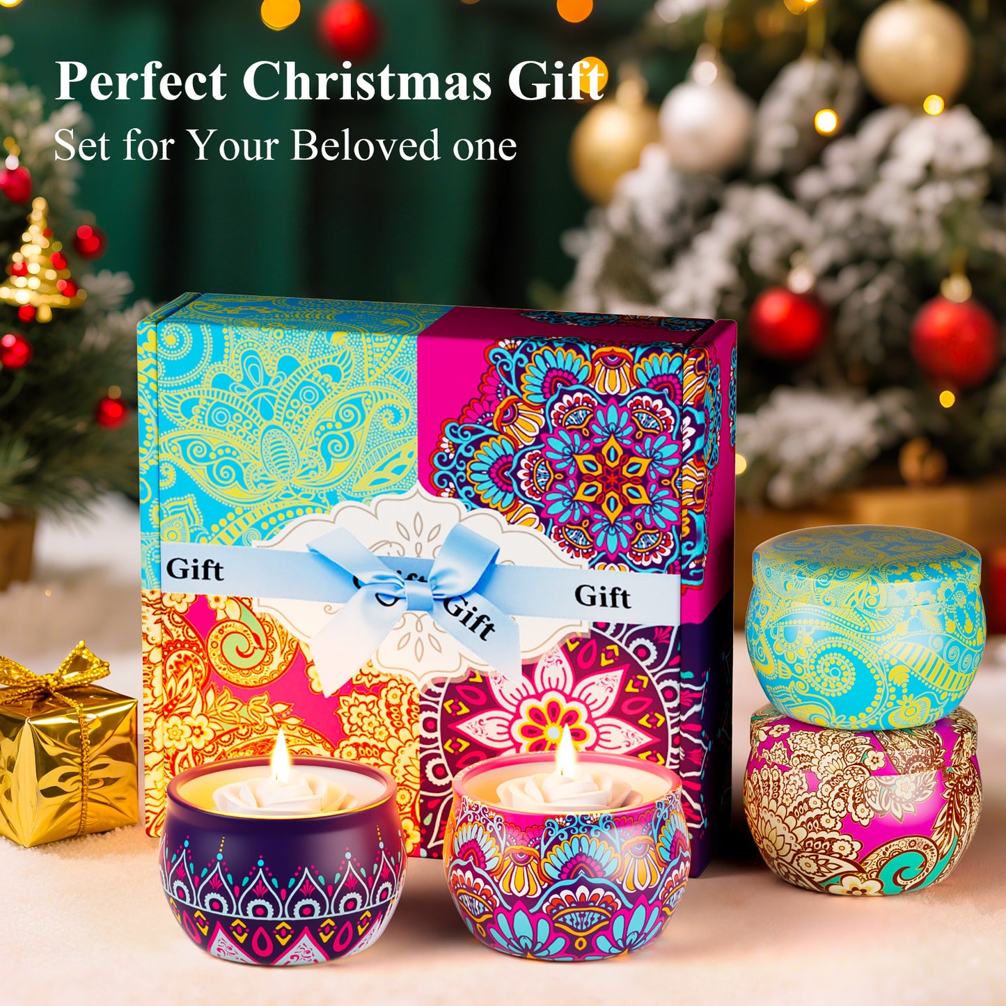 Noahstrong Scented Candles Gift Set for Women, 4 Pack Aromatherapy Candles for Home Scented Soy Wax Pillar Scented Candle 120H Burning Lavender Fragrance Candles Set for Stress Relief Birthday Mother