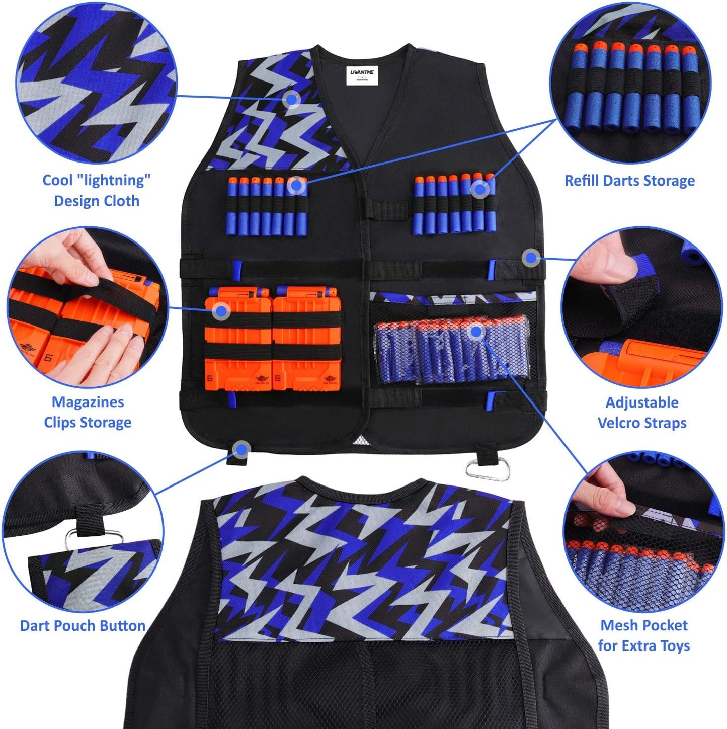 UWANTEDME Hoot 2 Pack Kids Tactical Vest Kit for Nerf N-Strike Elite Series for Boys Girls