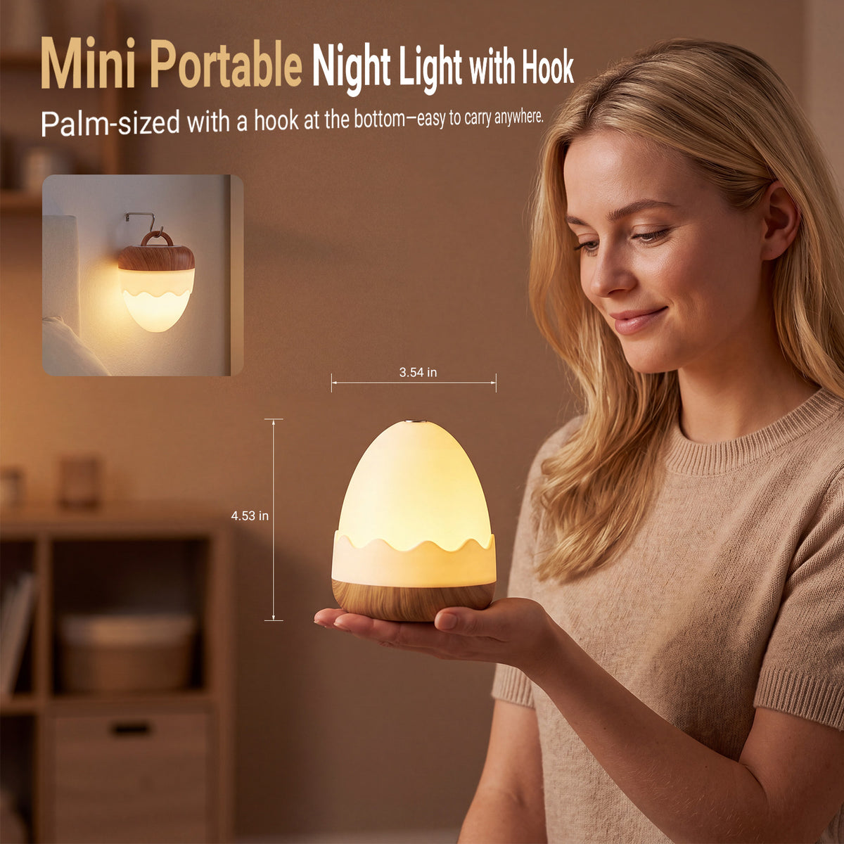 Noahstrong Baby Night Light, Rechargeable Egg-Shaped Nursery Table Lamp with Touch & Remote Control, 13 Colors & Dimmable, 4 Timers, Portable Mini Lamp for Bedroom, Nursery & Breastfeeding