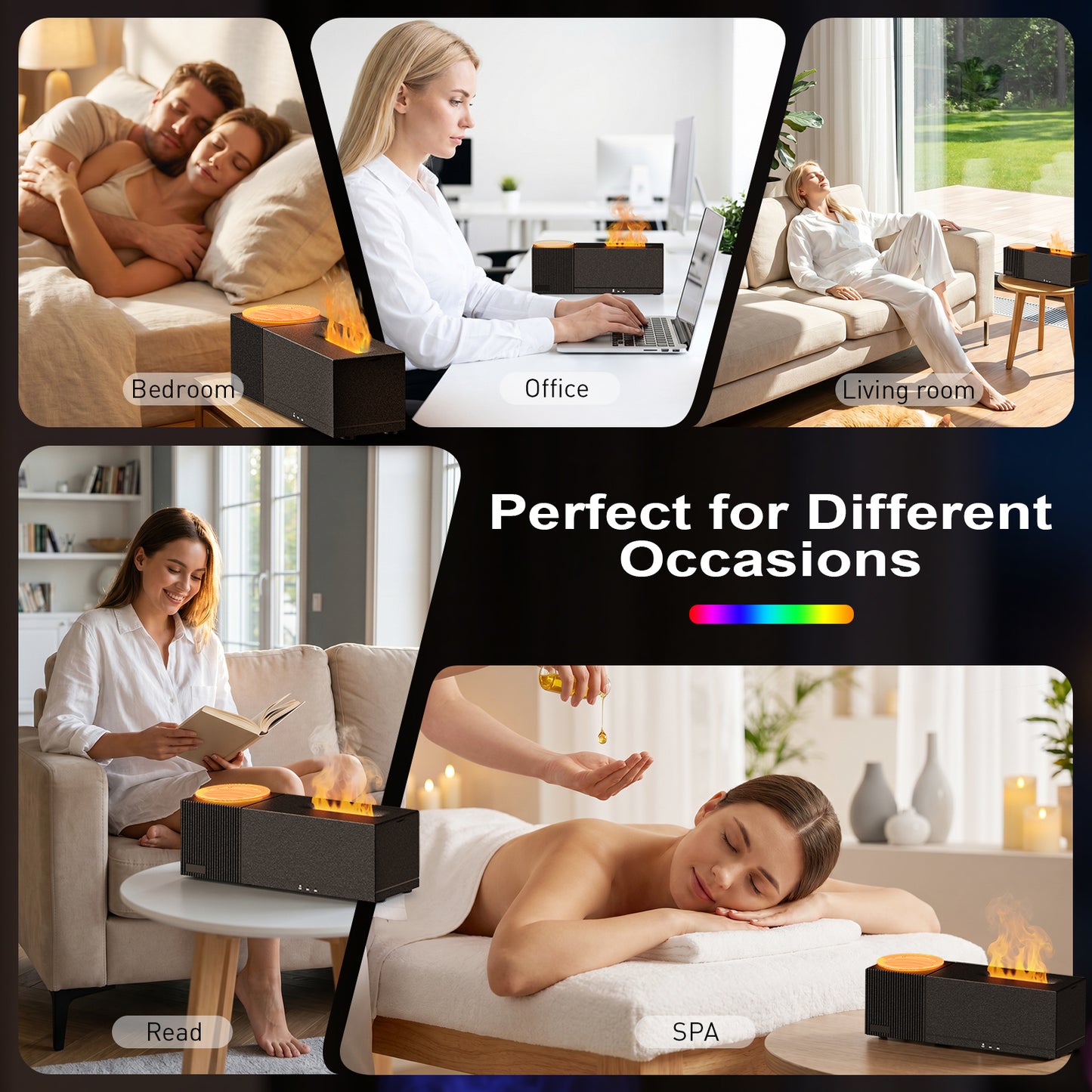 Noahstrong Essential Oil Diffuser, 7-Color Water Ripple Projector Flame Diffuser, Remote Control, 3 Timer Modes & Auto Shut-Off, Aromatherapy Humidifier for Bedroom Home Yoga