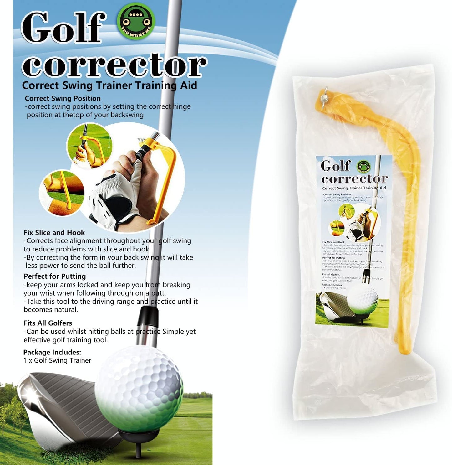 UWANTME Golf Swing Trainer Golf Training Aid to Keep Head Still Swing Correcting Tool for Beginner and Kid, Yellow
