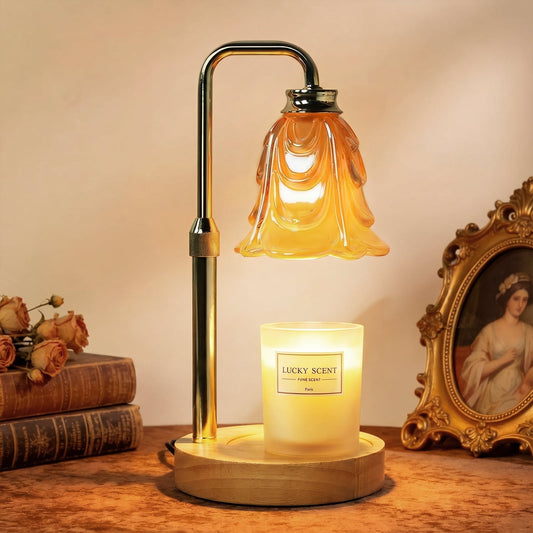 Noahstrong Candle Warmer Lamp for Jar Candles, Adjustable Height Glass Flower Shape with Timer & Dimmable, Home Decor Gift with 2 Bulbs