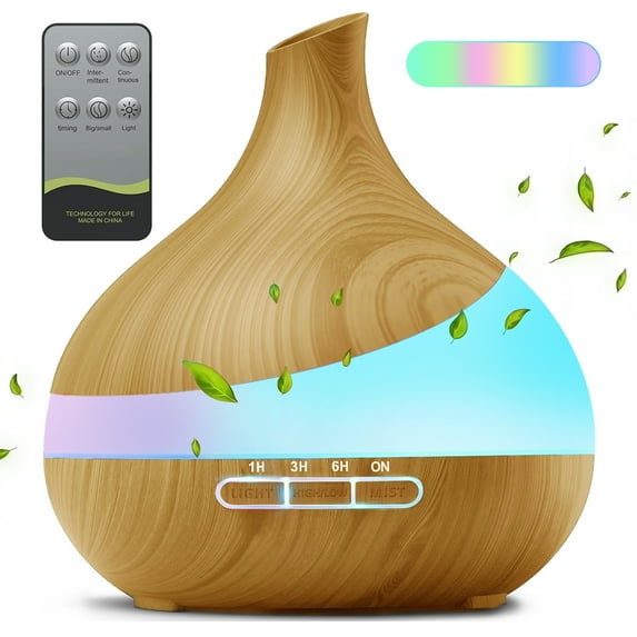 Noahstrong 550ml Essential Oil Diffuser, Brown Wood Oil Diffuser for Large Room Cool Mist Humidifier Air Diffuser with Remote Control