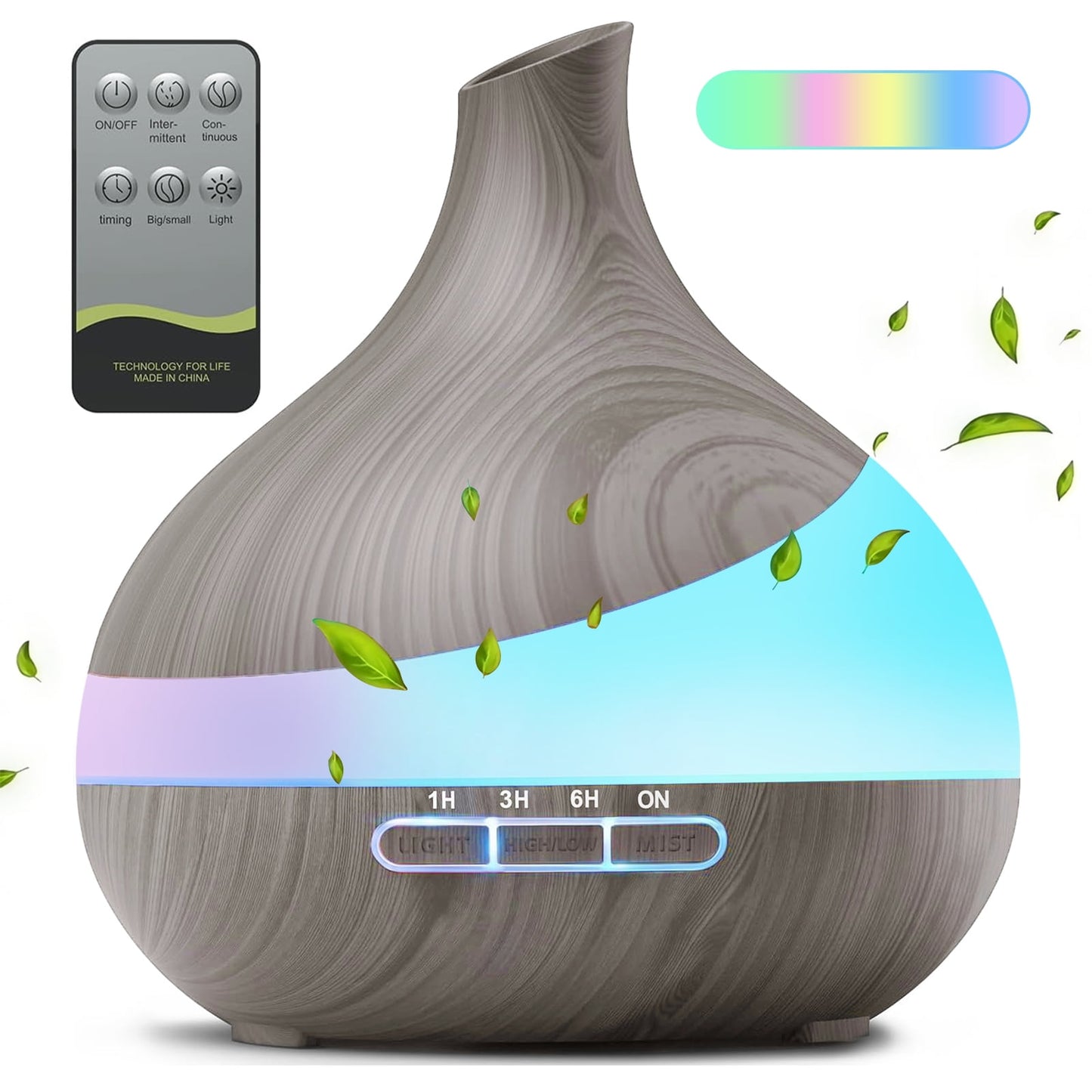 Noahstrong 550ml Essential Oil Diffuser, Gray Wood Grain Oil Diffuser with 14 Color Lights 4 Timer Setting Remote Control Cool Mist Humidifier for Large Room Bedroom