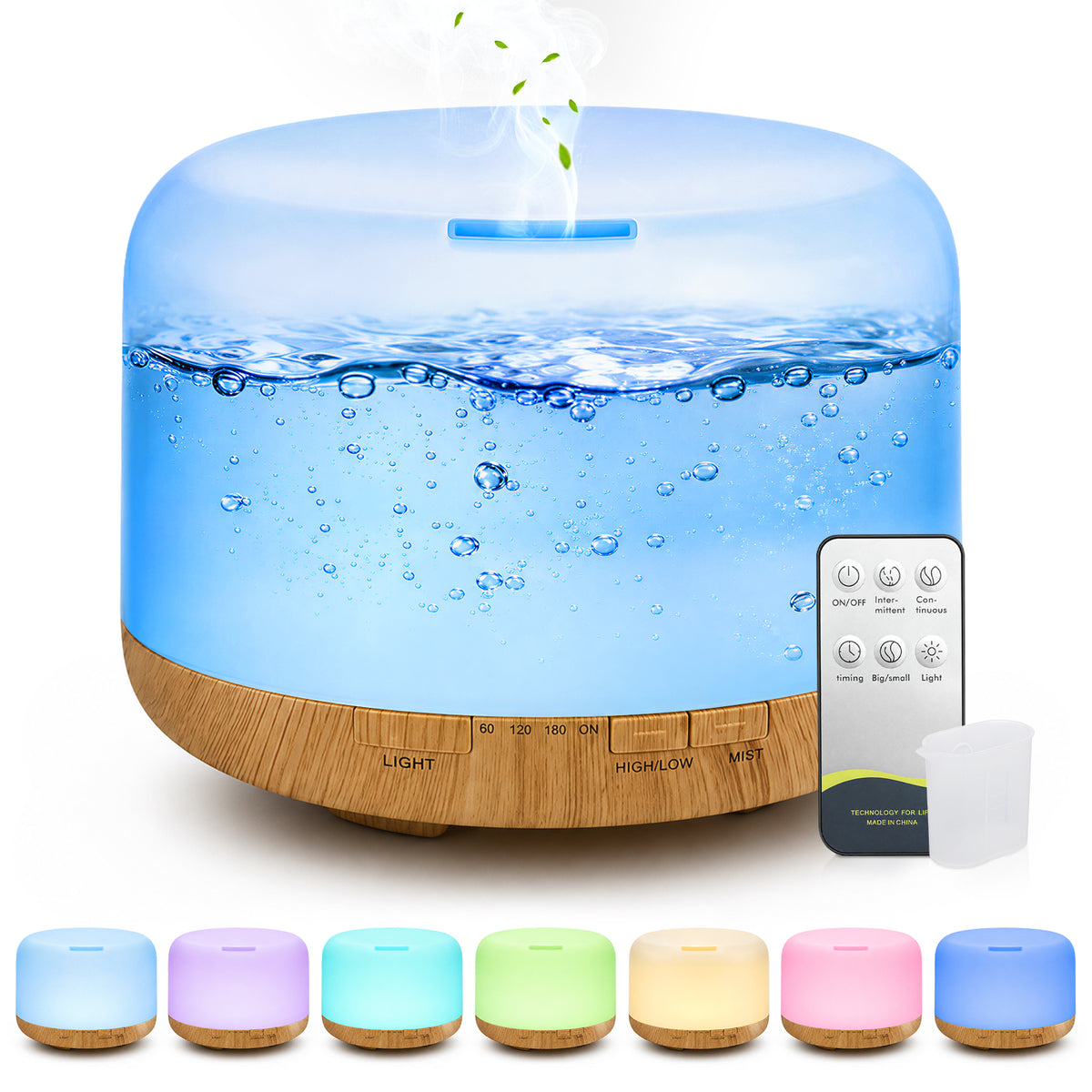 Noahstrong 500ml Oil Diffuser, Ultrasonic Essential Oil Diffuser with 7 Color LED Lights, Remote Control & Measuring Cup, Aromatherapy Cool Mist Humidifier for Home, Large Room, Office