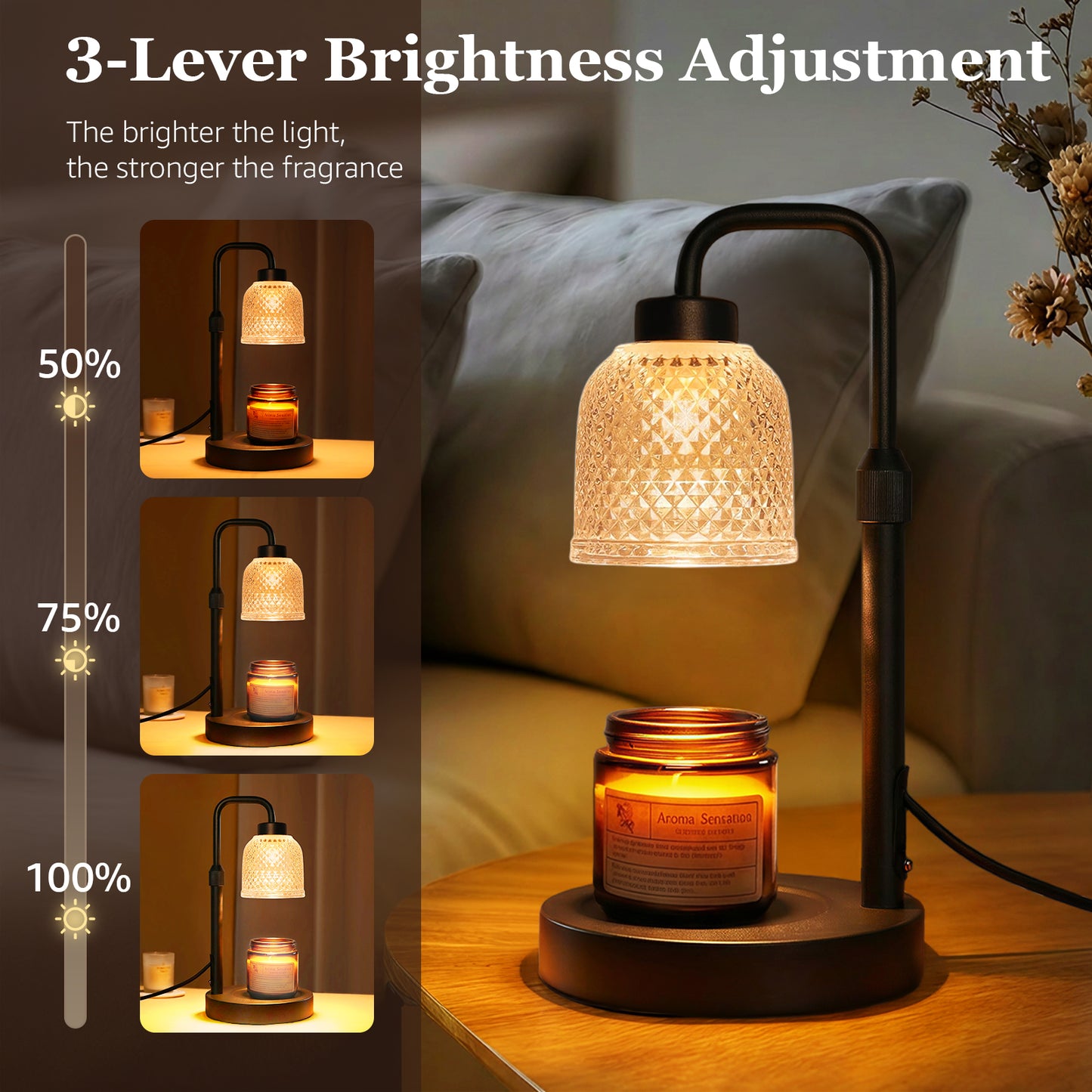 Noahstrong Candle Warmer Lamp with Timer, Dimmable Wax Warmer Lamp for Jar Candles, Electric Candle Lamp Warmer with 2 Bulbs, Height Adjustable Candle Lamps for Women New Home Decor