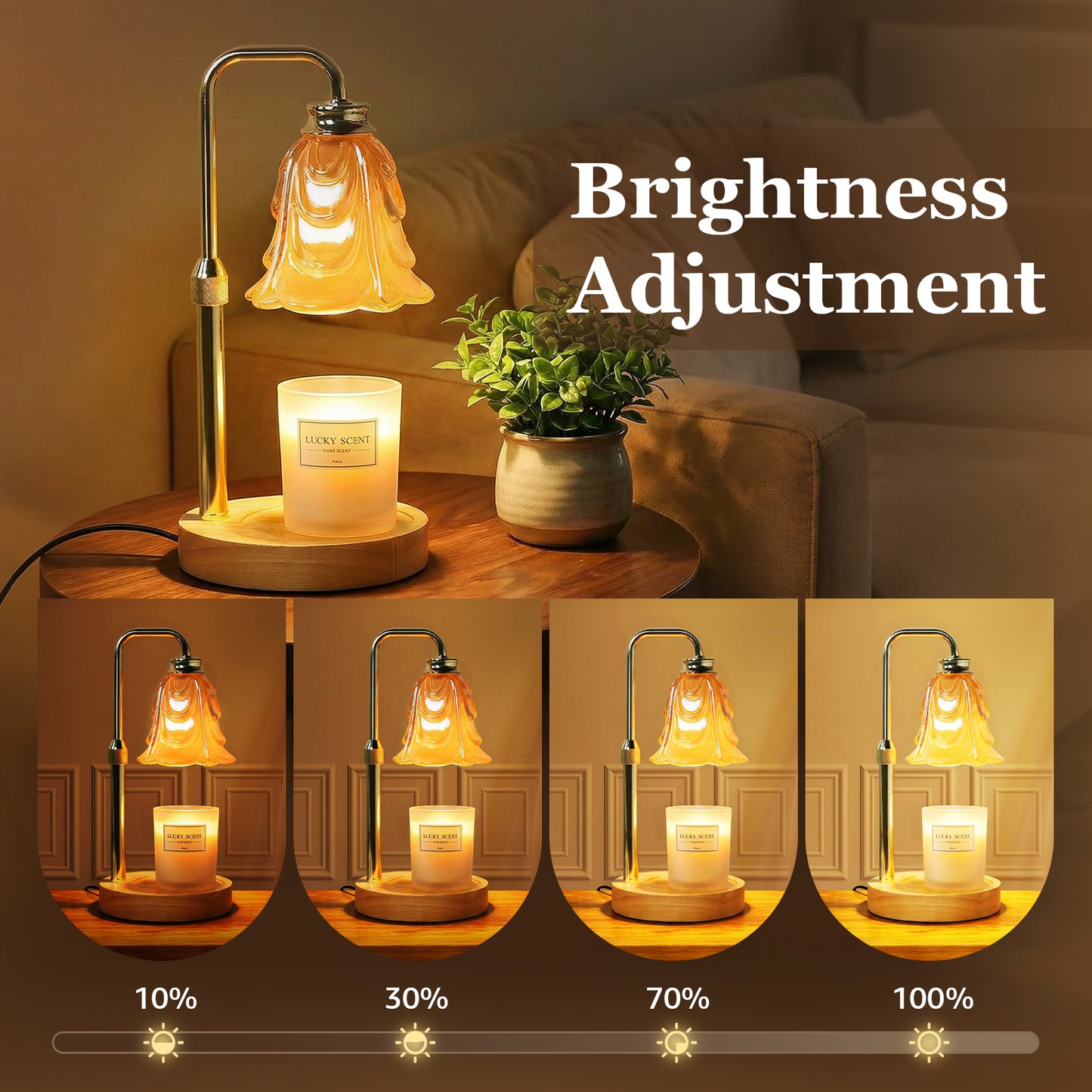 Noahstrong Candle Warmer Lamp for Jar Candles, Adjustable Height Glass Flower Shape with Timer & Dimmable, Home Decor Gift with 2 Bulbs