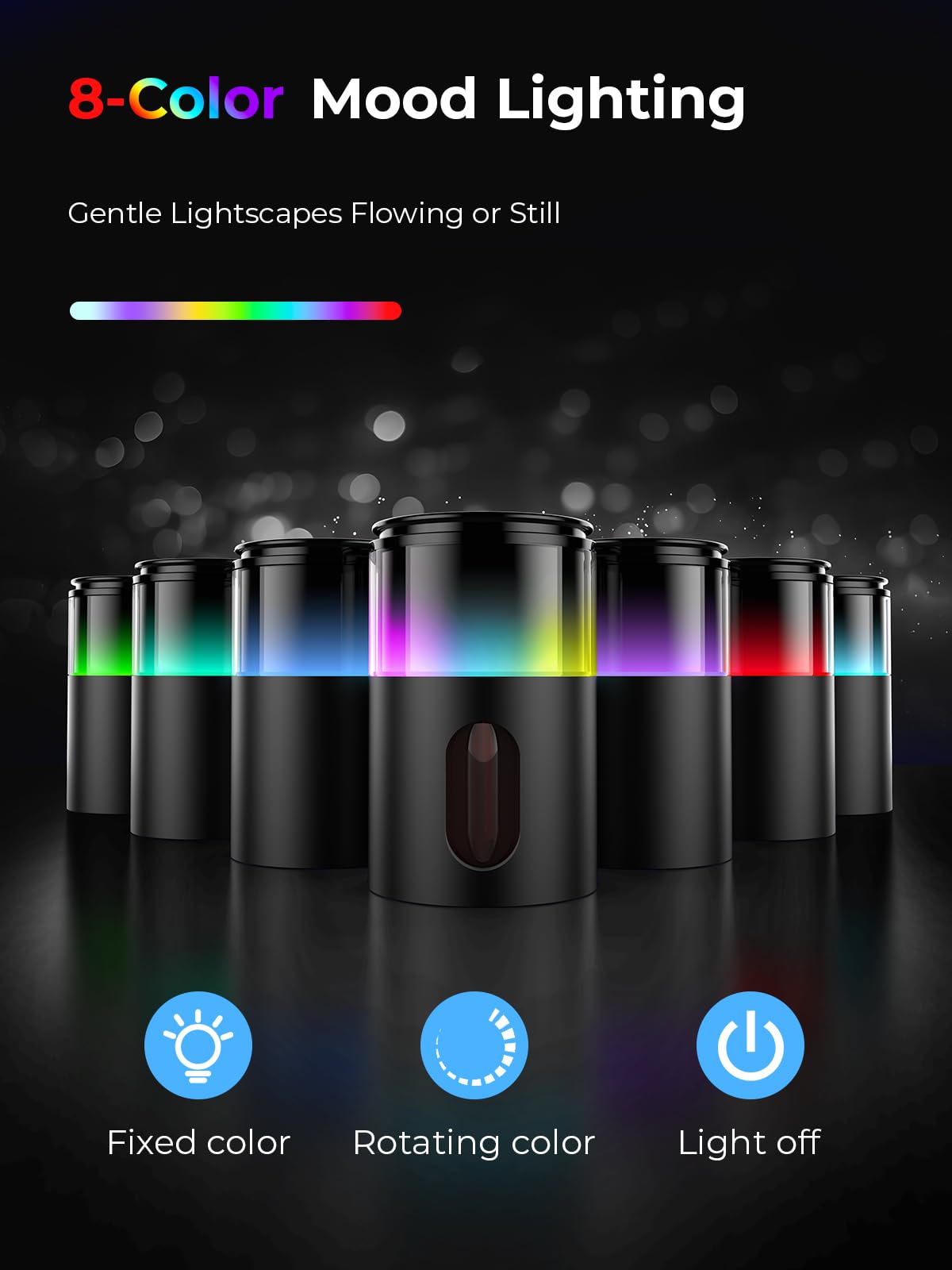 Noahstrong Waterless Essential Oil Diffuser, Cordless Aromatherapy Oil Diffuser with 3 Mist Level 8 Colors - Rechargeable Portable Scent Diffuser - Cool Mist Humidifier for Home Car Office