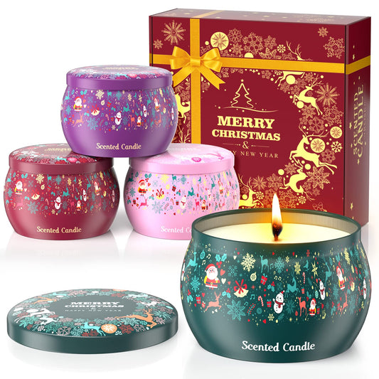 Noahstrong Scented Candles Gift Set: 4-Pack Christmas Aromatherapy Candles, Soy Wax Scented Candle Gift Kit for Women - 4.4 oz Strongly Fragrance Stress Relief for Valentine's Day, Anniversary, Mothe