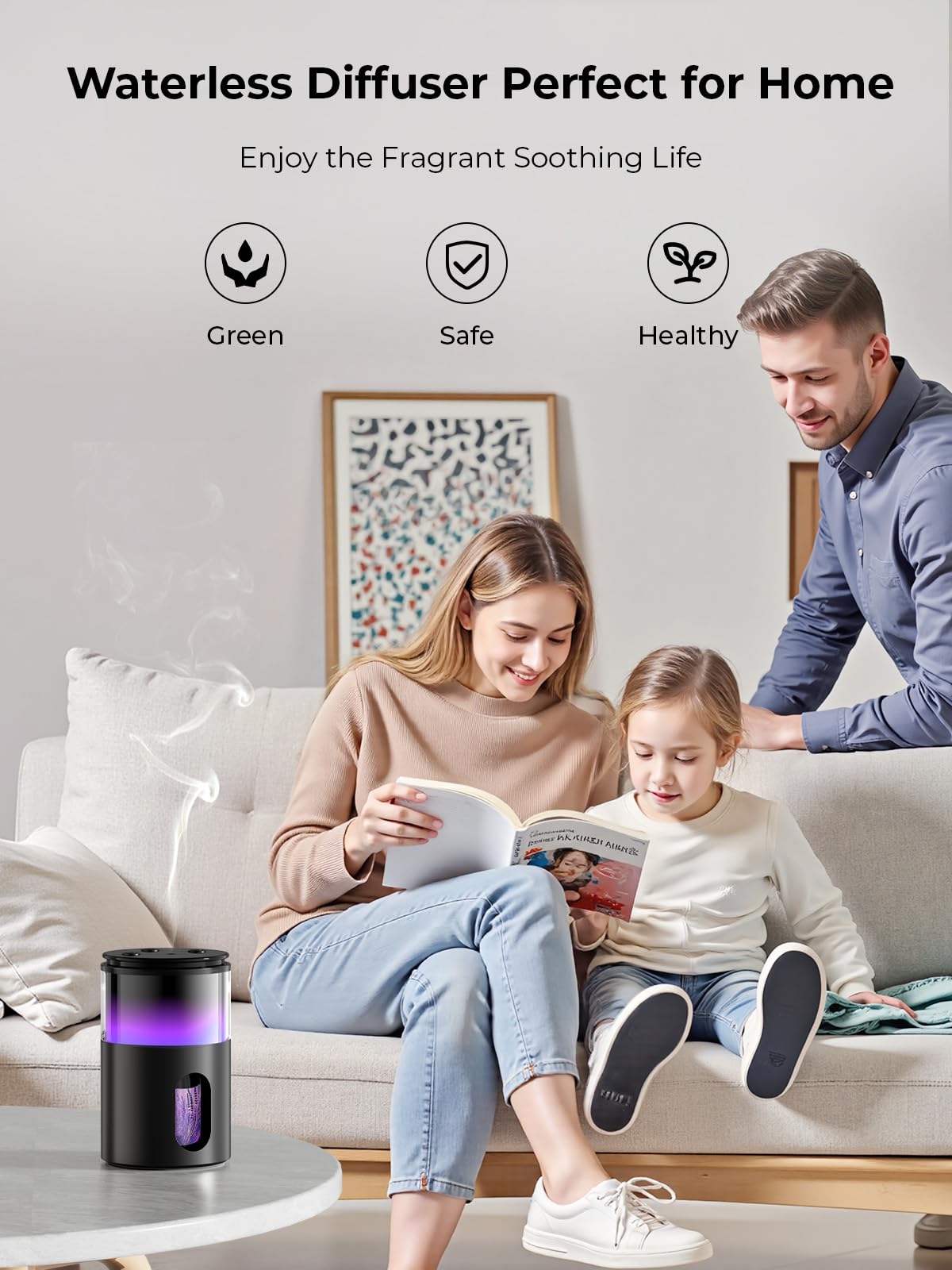 Noahstrong Waterless Essential Oil Diffuser, Cordless Aromatherapy Oil Diffuser with 3 Mist Level 8 Colors - Rechargeable Portable Scent Diffuser - Cool Mist Humidifier for Home Car Office