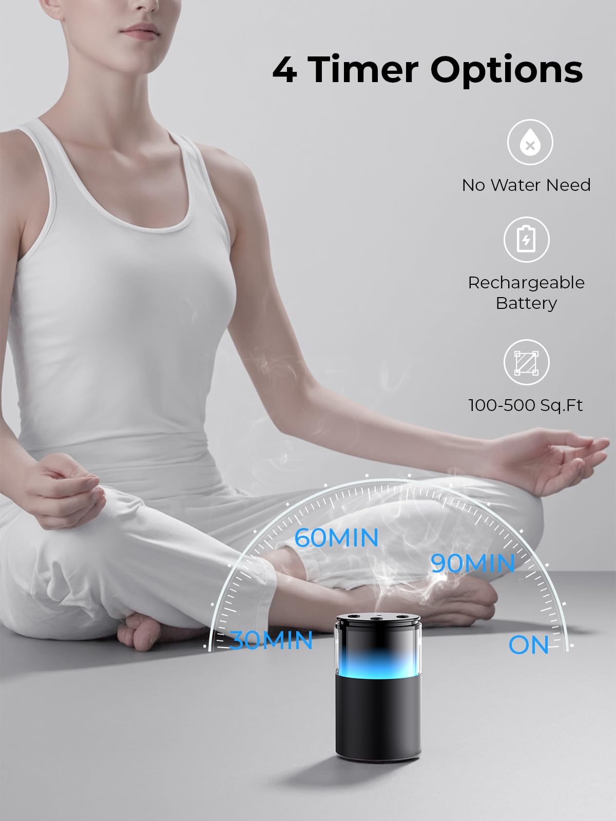 Noahstrong Waterless Essential Oil Diffuser, Cordless Aromatherapy Oil Diffuser with 3 Mist Level 8 Colors - Rechargeable Portable Scent Diffuser - Cool Mist Humidifier for Home Car Office