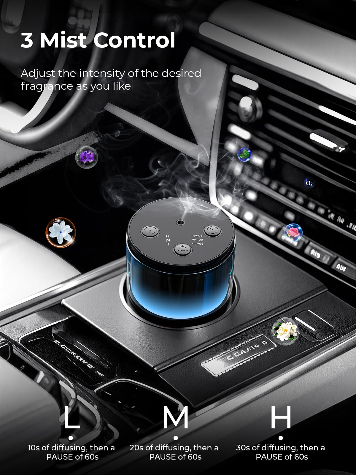 Noahstrong Waterless Essential Oil Diffuser, Cordless Aromatherapy Oil Diffuser with 3 Mist Level 8 Colors - Rechargeable Portable Scent Diffuser - Cool Mist Humidifier for Home Car Office