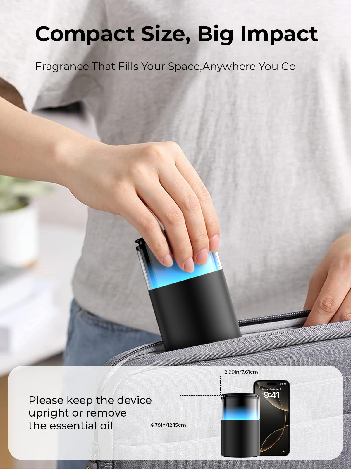 Noahstrong Waterless Essential Oil Diffuser, Cordless Aromatherapy Oil Diffuser with 3 Mist Level 8 Colors - Rechargeable Portable Scent Diffuser - Cool Mist Humidifier for Home Car Office