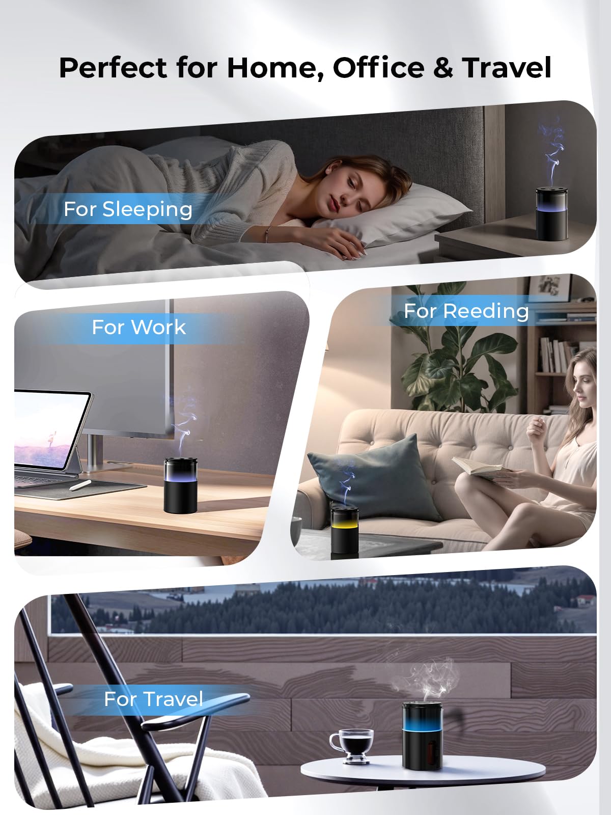 Noahstrong Waterless Essential Oil Diffuser, Cordless Aromatherapy Oil Diffuser with 3 Mist Level 8 Colors - Rechargeable Portable Scent Diffuser - Cool Mist Humidifier for Home Car Office